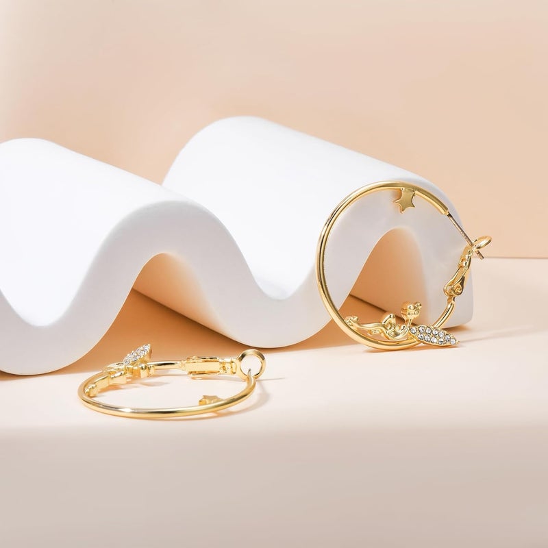 Medsor Fairy Angel Hoop Earrings Hypoallergenic 14K Gold Plated Plated Wing Earring - Image 3